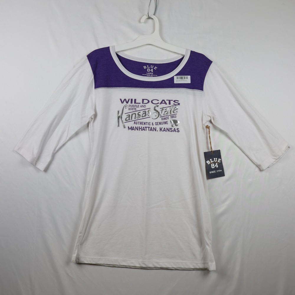 Kansas State Wildcats Shirt Womens Large NCAA Basketball Blue 84 Metallic Purple